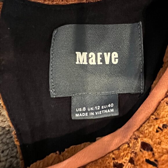 Anthropologie Maeve Faux Suede Cutout Swing Mini Dress Tan Brown Size 8 - Picture 6 of 7